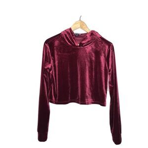 Forever 21 Hoodie Women Small Burgundy Velour Velour Cropped #